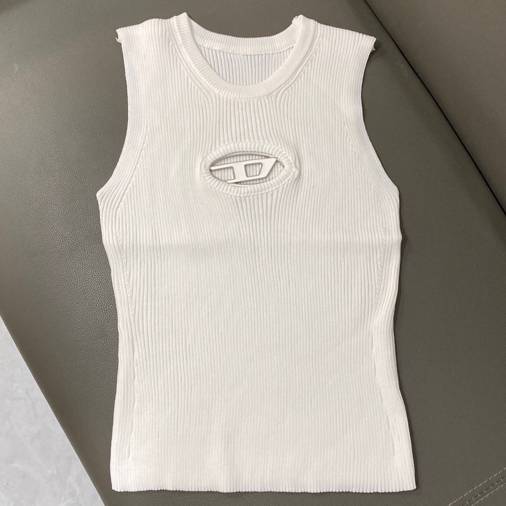 Diesel White Ribbed Tank with Center Cutout